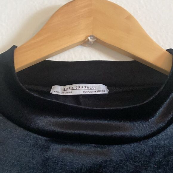 Like New Zara Womens Black Velour Mock Neck Midi Bodycon Dress - Picture 7 of 9